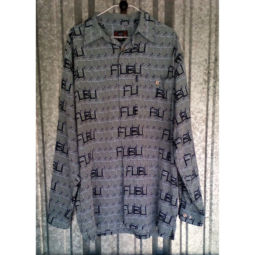 FUBU Shirt Mens XL Vintage 90s All Over Print Hip Hop Streetwear Spellout